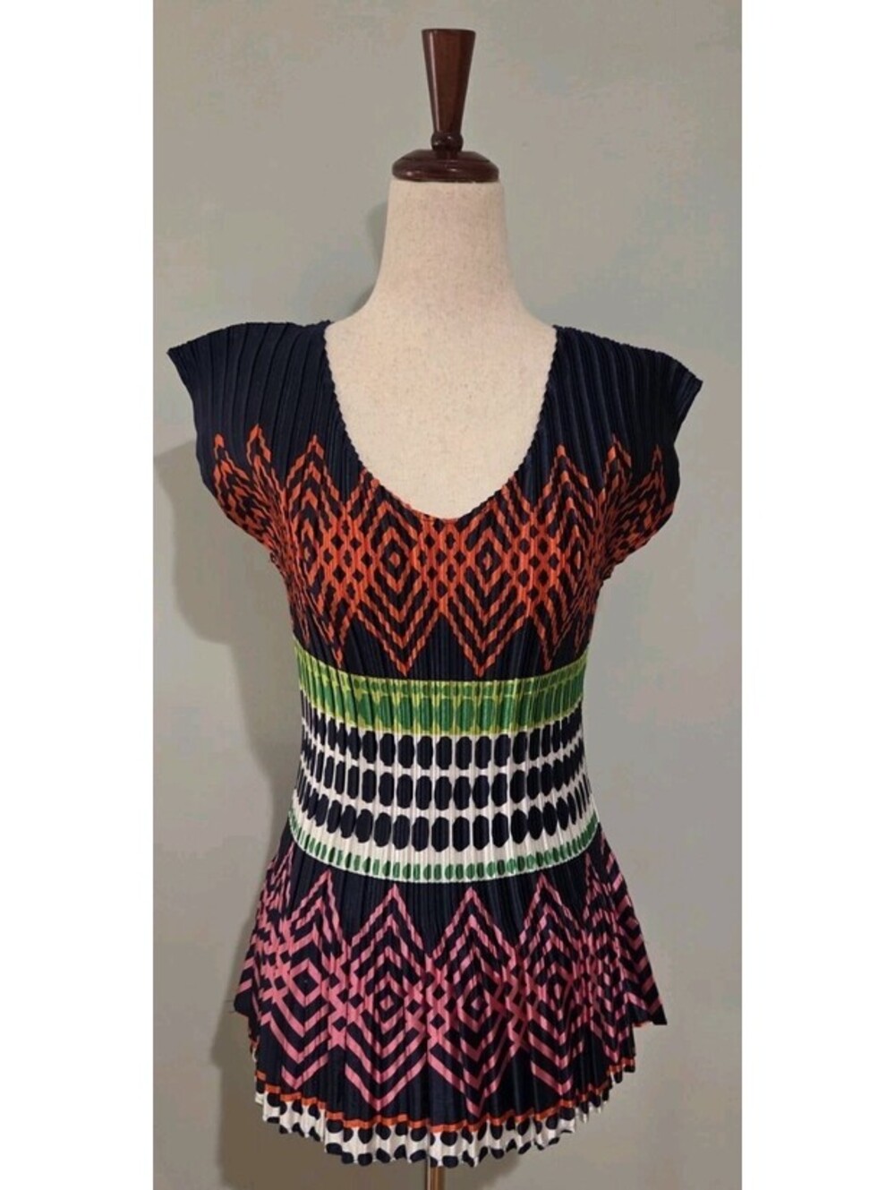 Milano Medium Accordion Pleated Cap Sleeve Blouse Blue Green Red Top